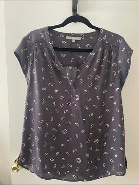 Daniel Rainn Charcoal Printed Cap-Sleeve Blouse with Pink Accents